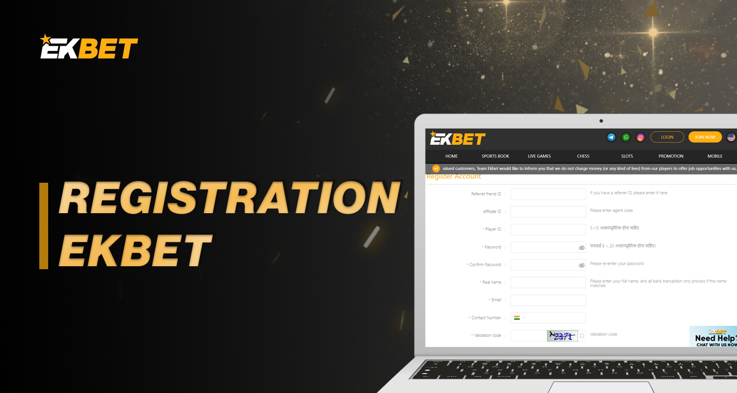 Step-by-step instructions on how to register a new account on Ekbet 