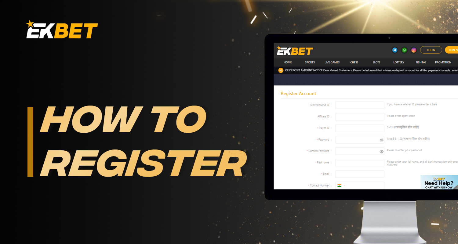 The detailed instruction about how to create a new account on the Ekbet betting and casino platform.
